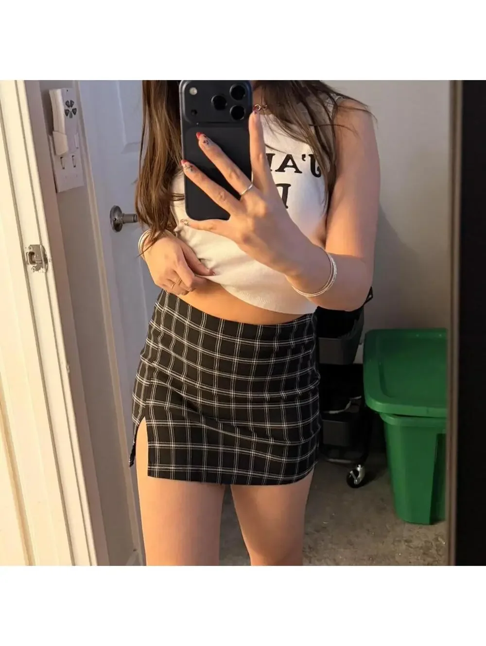 Altar'd State black and white plaid mini skirt